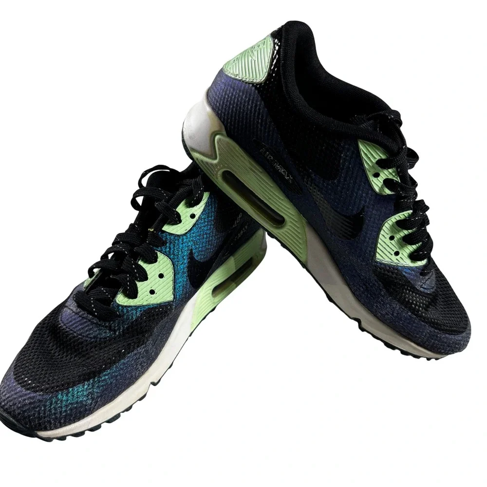 Nike Air Max 90 Hyperfuse Womens 8.5 Black Iridescent Flash Lime Good 811165-001